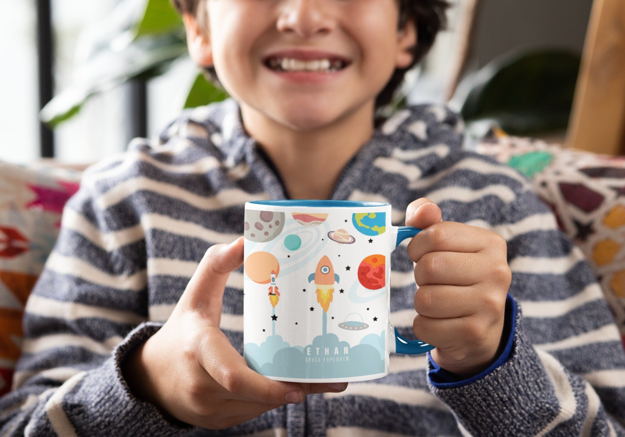 Kid's Personalized Space Explorer Accent Drink Mug, 11oz