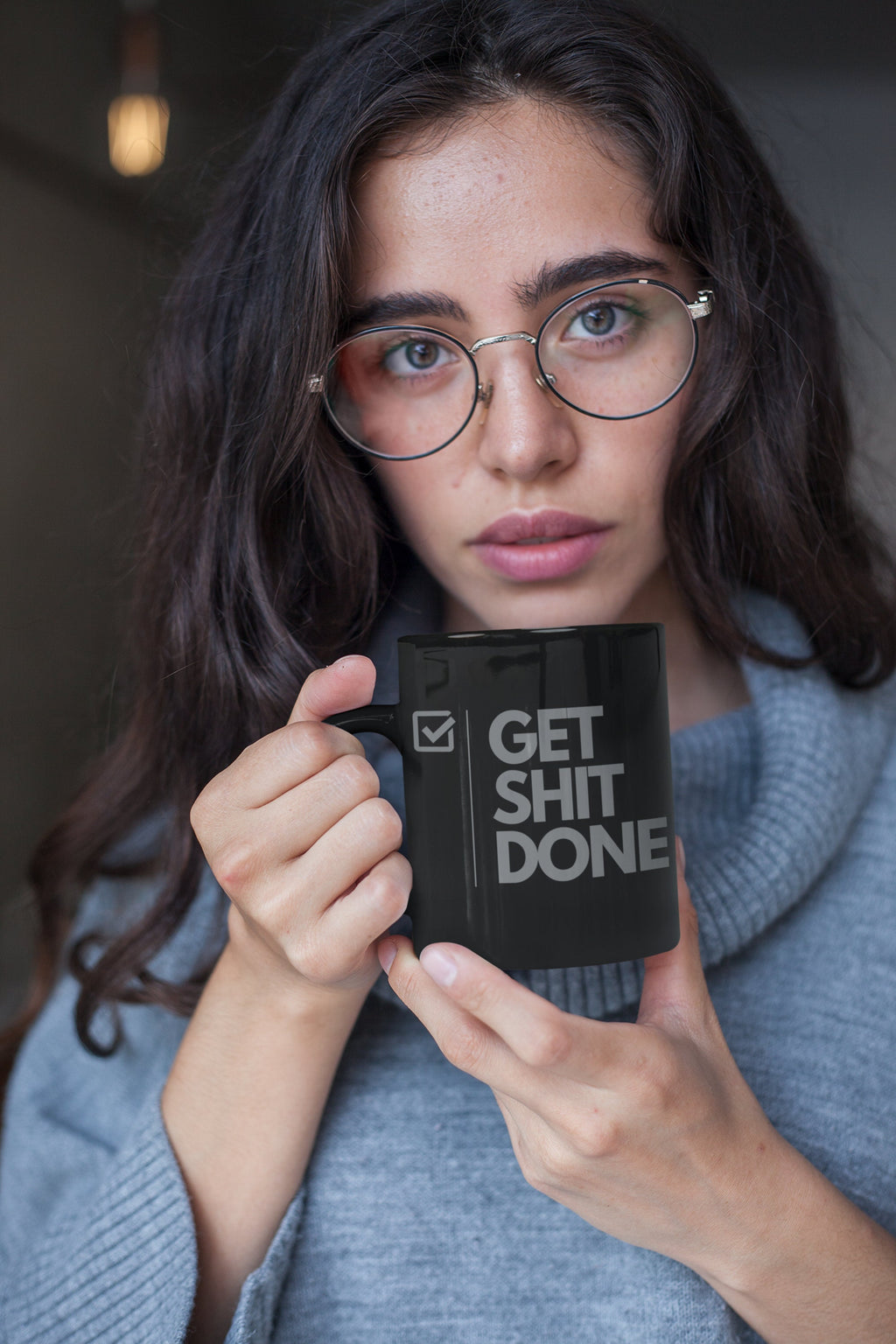 Get Shit Done 15oz Black Office Mug – Funny Motivational Gift