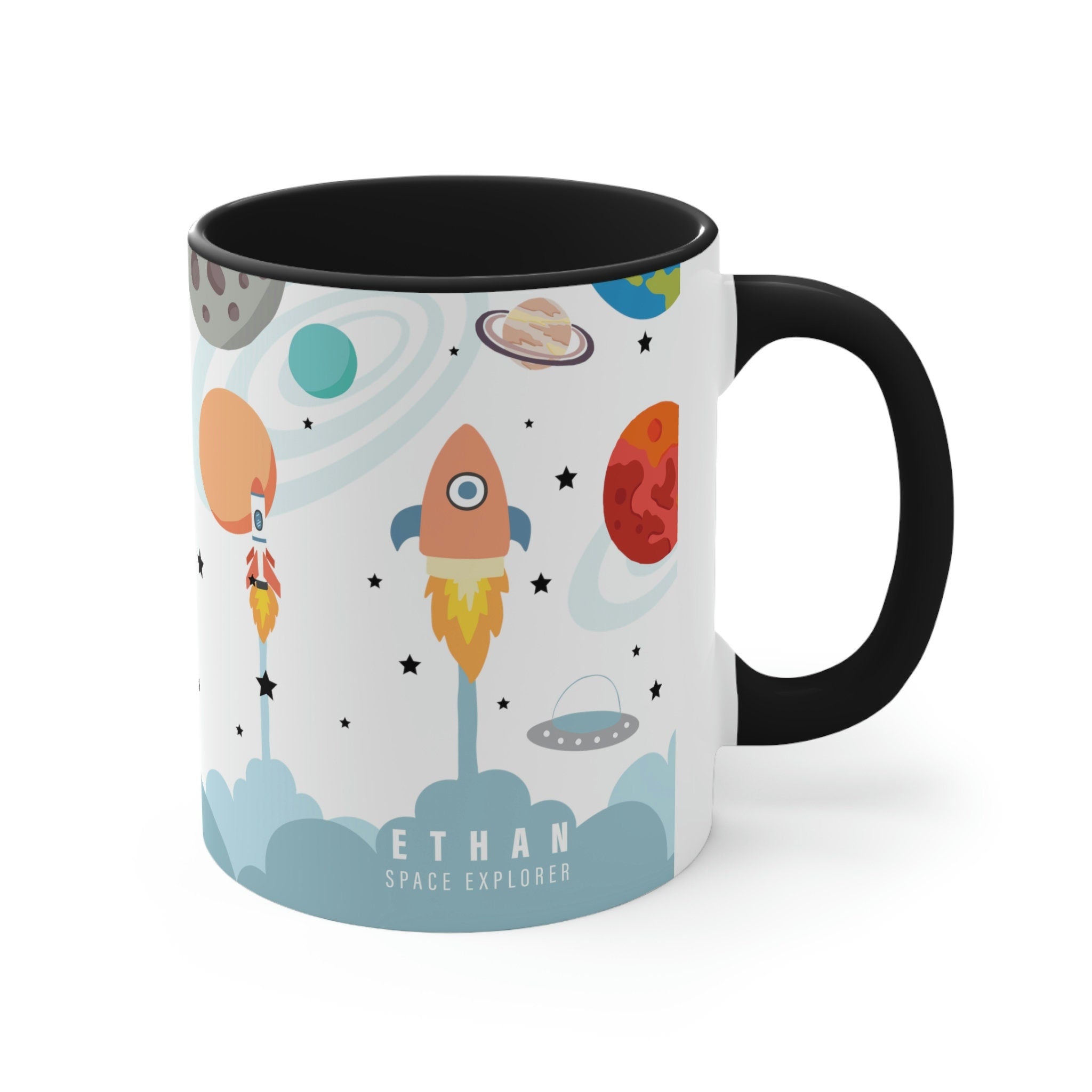 Kid's Personalized Space Explorer Accent Drink Mug, 11oz