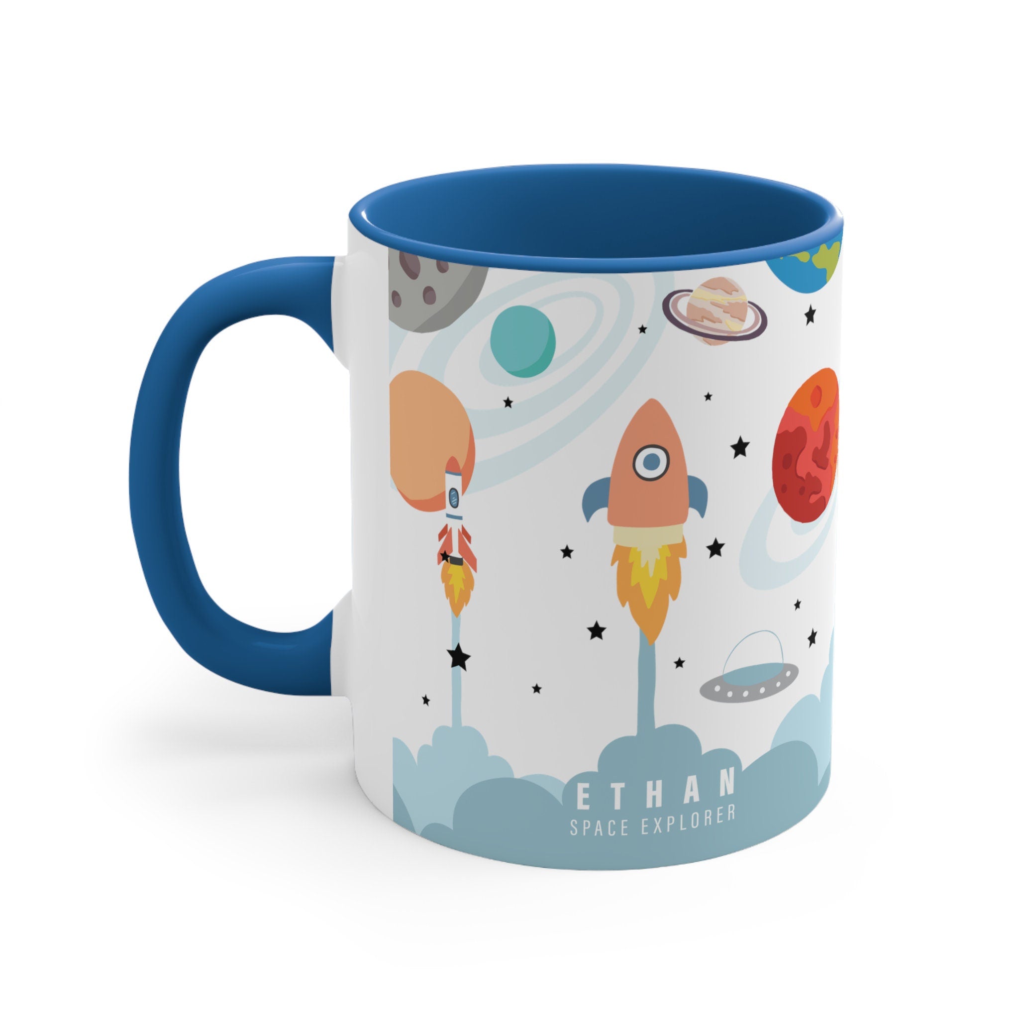 Kid's Personalized Space Explorer Accent Drink Mug, 11oz