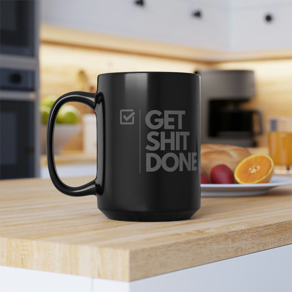 Get Shit Done 15oz Black Office Mug – Funny Motivational Gift