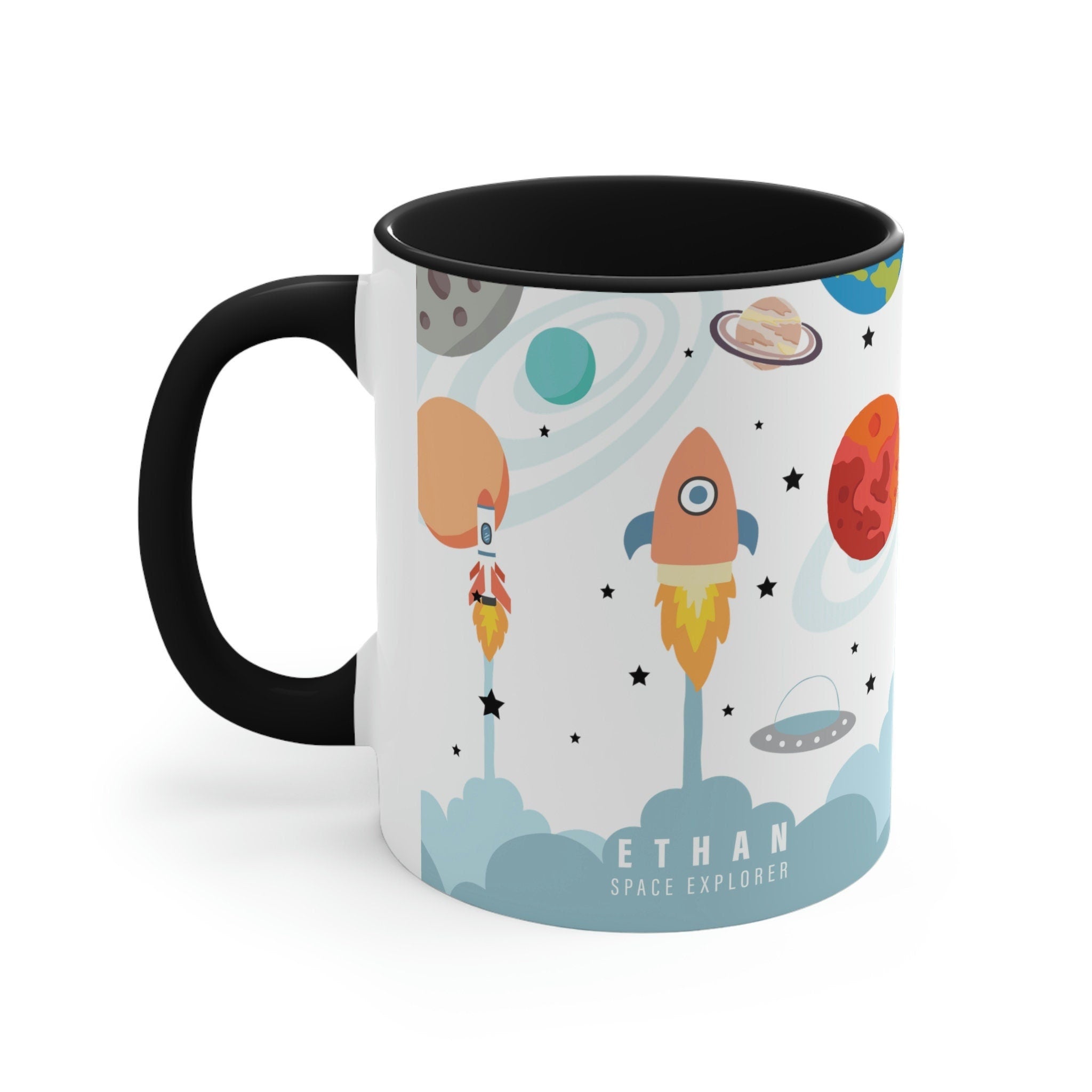 Kid's Personalized Space Explorer Accent Drink Mug, 11oz