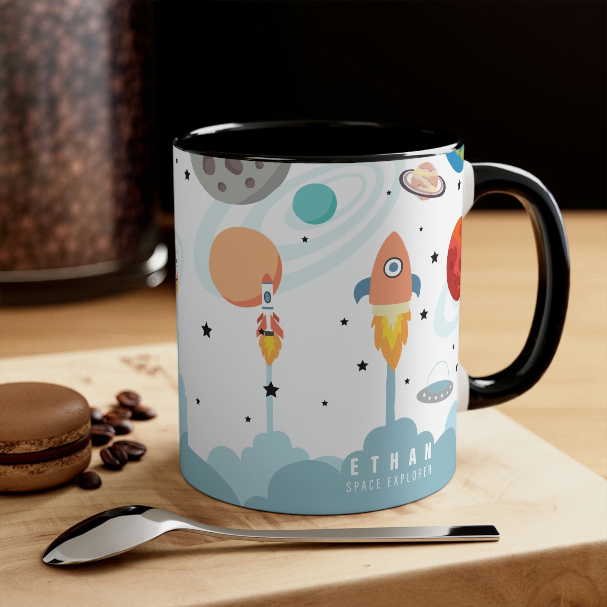 Kid's Personalized Space Explorer Accent Drink Mug, 11oz
