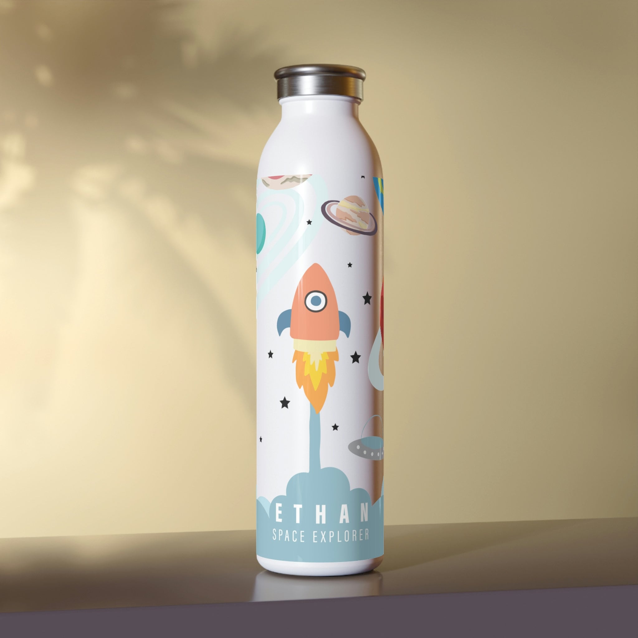 Kid's Personalized Space Explorer Slim Water Bottle | 20 oz