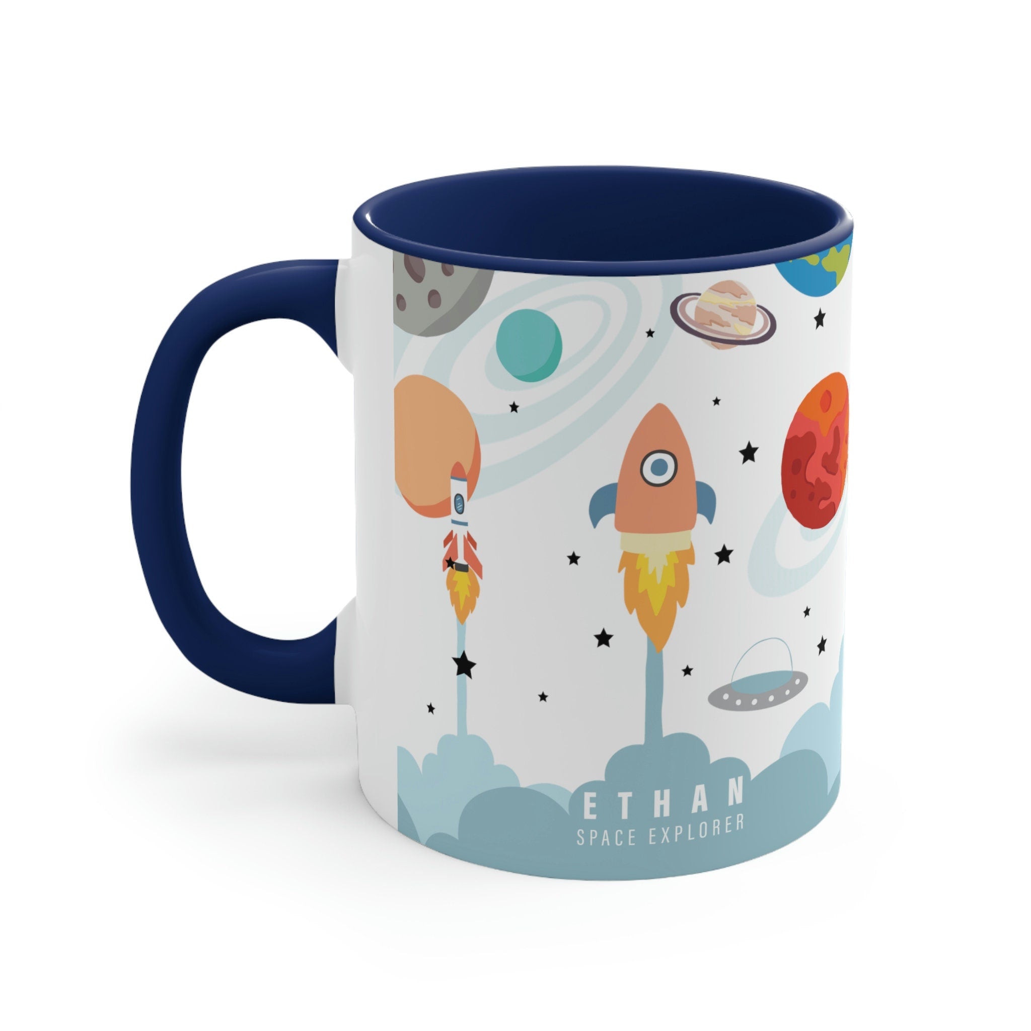Kid's Personalized Space Explorer Accent Drink Mug, 11oz