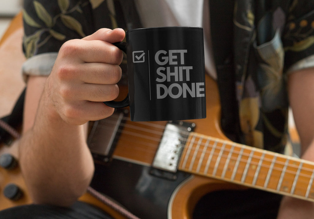 Get Shit Done 15oz Black Office Mug – Funny Motivational Gift