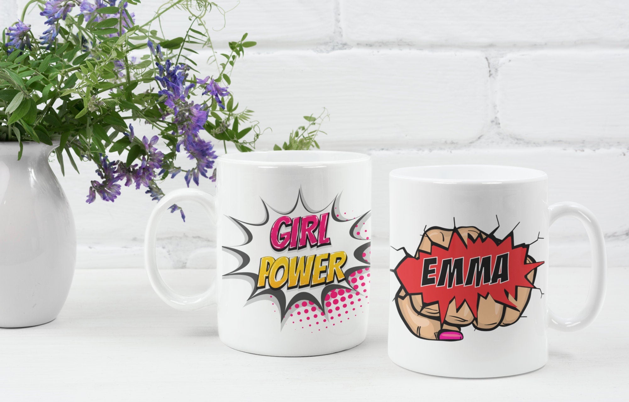 Girl Power Mug - Personalized Comic Book Themed Coffee Mug in White - 11oz